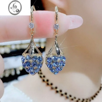 JiMi2022年新款蓝色镶钻爱心高级感耳环女S925银针小众设计轻奢女耳饰