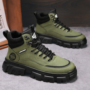 时尚简约纯色马丁靴男士秋季新款透气轻便舒适轻休闲系带低帮靴