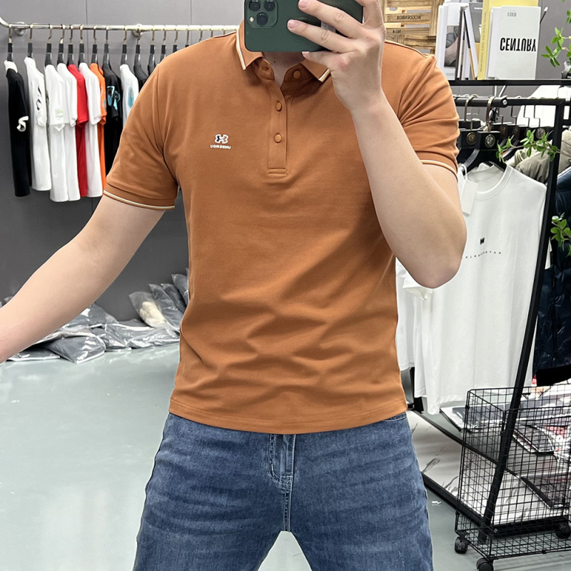 翻领短袖T恤男士珠地棉夏装夏季新款潮牌修身刺绣半袖青年polo衫