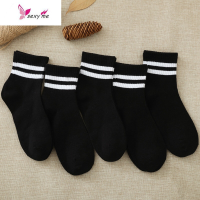 袜子女夏季情侣韩国原宿学院风薄款男二两道杠棉中筒袜FISHBASKET丝袜/打底袜/袜丝袜