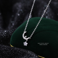 s999纯银星月项链女小众轻奢月亮锁骨链百搭星星锆石足银首饰代发送女朋友老婆情人节七夕生日礼物