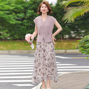 2026年夏季短袖妈妈装40-60岁洋气中老年两件套服装50岁中年套装