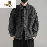 YANXU美式复古牛仔外套男新款潮牌翻领上衣宽松休闲水洗做旧夹克