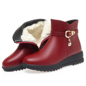 跨境妈妈鞋棉平底短靴女冬新款加绒保暖短筒平跟防滑中老年女靴子