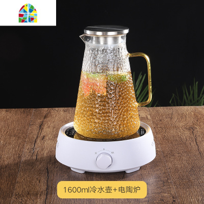 玻璃壶可高温凉白开水壶玻璃家用耐热防爆烧水煮茶冷水壶水杯套装 FENGHOU 电陶炉+1600水壶+6杯+托盘+水凉水壶