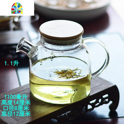 高硼硅玻璃水壶耐热防爆家用日式加厚冷水壶玻璃茶壶北欧号大容量 FENGHOU 1.1升壶+6品杯+白盘凉水壶