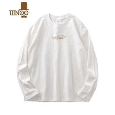YANXU美式复古320G长袖T恤男高端潮牌印花打底衫圆领卫衣