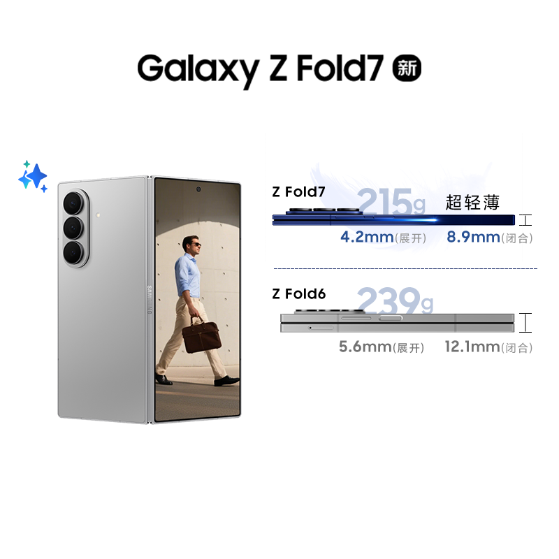 三星 Galaxy Fold7 12+512G 星夜银 2亿像素 AI手机 折叠屏手机