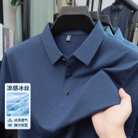 新款翻领纯色凉感POLO衫男夏季冰丝无痕T恤男士高级时尚休闲上衣