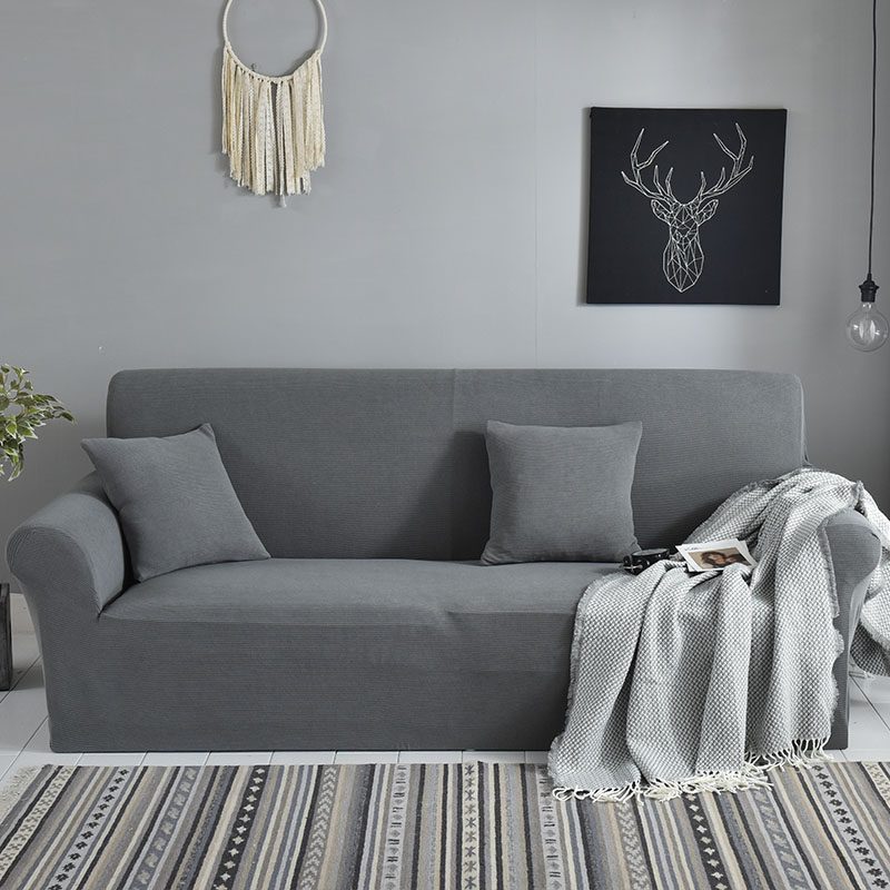 弹力沙发套卍能套四季沙发垫现代简约客厅沙发罩防尘保护罩通用 银石灰 M码[双人位140-185cm]