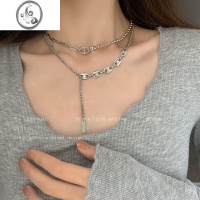 JiMi双层叠戴流苏链条项链女夏ins嘻哈气质轻奢小众设计感锁骨链配饰