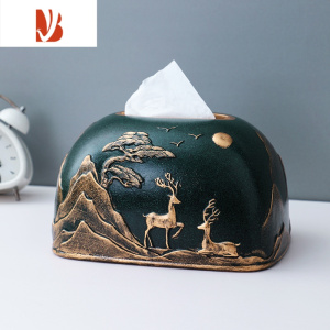 三维工匠抽纸巾盒家居装饰新中式轻奢现代简约客餐厅家用桌面创意陶瓷摆件 云衫绿