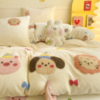 ins卡通A类加厚牛奶绒床上四件套秋冬保暖双面珊瑚绒被套儿童床品