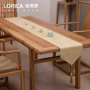 新中式桌旗禅意色棉麻茶几餐桌布日式长条北欧现代简约五斗柜布 平织-米黄 33*240cm(适用桌长1.9米-2米)