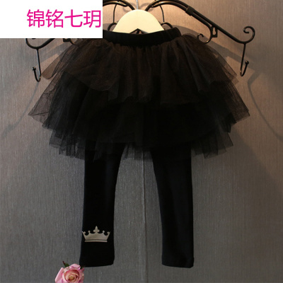 锦铭七玥童装2018春款 蛋糕短裙5212纯棉长裤脚皇冠女童打底裤裙一件代发