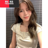 YIBUSHENG法式小清新U领碎花正肩短袖t恤女季bm风短款修身甜辣妹上衣