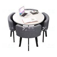 臻远 ZY4100948 简约接待桌椅洽谈桌椅 一桌四椅 白色圆桌灰色布椅