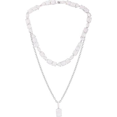 盖尔斯(GUESS)闪耀透明水晶叠层银色调项链女款时尚百搭配饰 glamorous