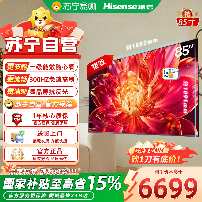 海信电视小墨85E5Q Pro 85英寸 1248分区U+MiniLED 信芯芯片抗反光防眩光墨晶屏