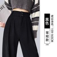 黑色灯芯绒阔腿裤女秋冬季新款高腰休闲直筒小个子窄版西装裤_25