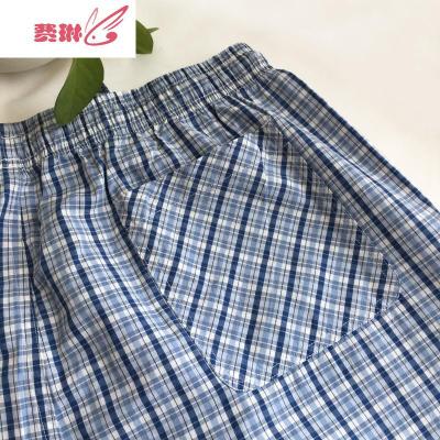 大码男士睡裤男夏季长裤宽松薄款棉格子高腰沙滩睡裤家居裤费琳