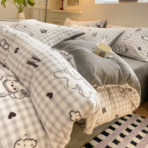 牛奶绒床上四件套法兰珊瑚绒被套新款秋冬床单加厚加绒三件套