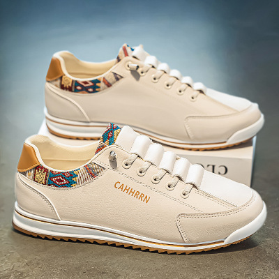 2026新款春季时尚休闲鞋运动风透气舒适皮革休闲鞋轻便男士阿甘鞋