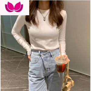 七斓水蓝色/黑/白色长袖T恤女修身弹力内搭显白洋气上衣