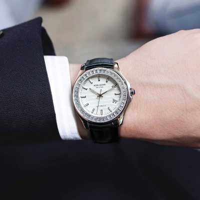 agelocer镶钻手表男士自动机械表男防水夜光商务男表冰雪平原鳄鱼纹皮带6301E1均码