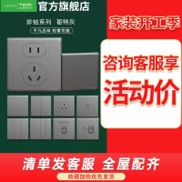 施耐德电气 开关插座 珍铂系列哥特灰色 金属铝合金面板 家用86型插座 二三插墙壁插座 五孔电源插座 开关 带USB