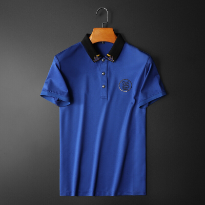 梵克公牛轻奢男装POLO衫男2020夏季翻领保罗衫双丝光上衣男士棉短袖T恤潮牌体恤蓝色M