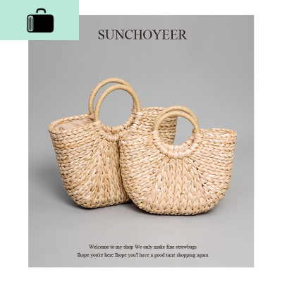 2020夏新款手提藤编织包 女士复古编包海边度假包ins手工沙滩包NEW LAKE女士单肩包