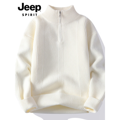 JEEP SPIRIT立领毛衣男士2025年秋季潮流休闲美式半拉炼针织衫男