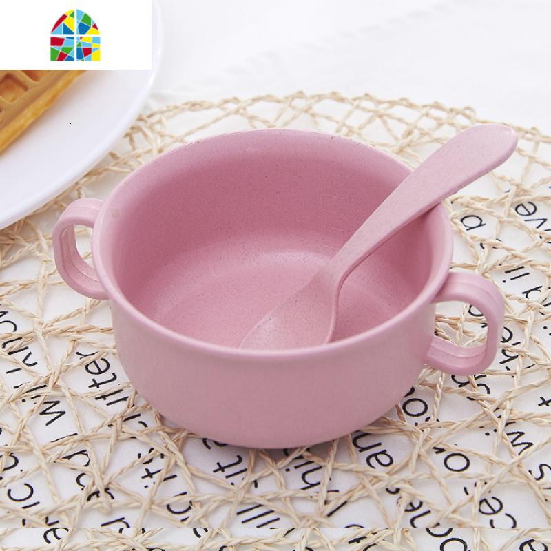 儿童碗餐具带手柄防摔家用可爱卡通隔热小孩吃饭宝宝辅食儿童餐碗 FENGHOU 双耳碗绿色