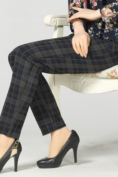 迪鲁奥(DILUAO)[品质女装]中年女裤妈妈春秋款中老年人格子休闲裤松紧高腰长裤大码弹力裤子