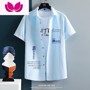 七斓痞帅短袖衬衫男夏季韩版潮流衣服百搭半袖休闲宽松白色男士衬衣潮