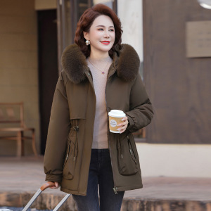 年女装洋气妈妈外套棉衣时尚加绒大毛领中老年棉服棉衣派克服