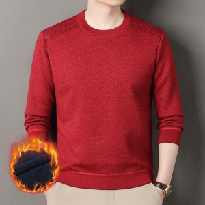 新款中老年人男士长袖圆领毛衣加绒加厚保暖爸爸装提花毛衣男