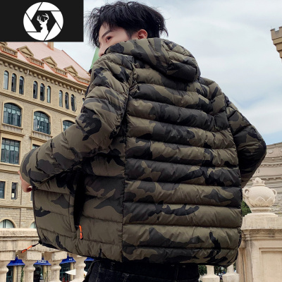 HongZun轻薄羽绒棉服男士冬季外套衣服2019新款韩版潮流牌棉衣迷彩棉袄子棉衣