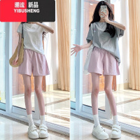 YIBUSHENG蓝色棉麻短裤女季薄款2024新款高腰外穿休闲小个子运动五分a字