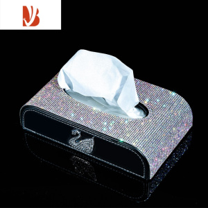 三维工匠汽车家用精致纸巾盒镶钻女餐巾纸盒车载创意抽纸盒纸巾套皮革时尚 单天鹅幻彩钻 (送纸巾)热卖