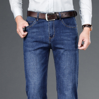 金盾(KIN DON)秋冬厚款男士牛仔裤男裤深蓝色弹力中青年休闲直筒宽松冬天商务中高腰长裤子