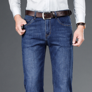 金盾(KIN DON)秋冬厚款男士牛仔裤男裤深蓝色弹力中青年休闲直筒宽松冬天商务中高腰长裤子