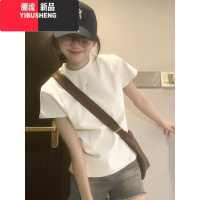 YIBUSHENG美式复古正肩白灰色短袖t恤女季2024新款小个子内搭打底衫上衣