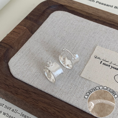 纯银拉丝几何耳扣时尚轻奢高级感耳圈女夸张耳环2025新款耳饰送女朋友老婆情人节七夕生日礼物