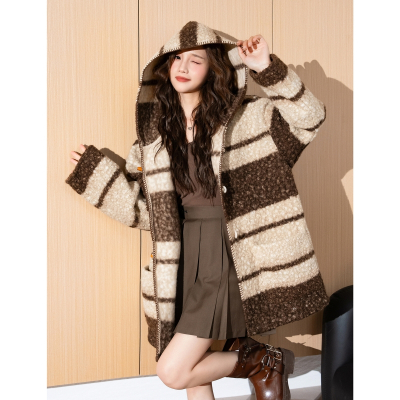 [3件8.5折280.4元,叠加优惠券]唐狮冬季仿毛呢外套女中长款开衫连帽外套慵懒韩系学院超好看