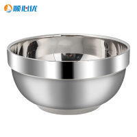 顺心优 双层防烫碗304不锈钢白金碗 14cm/个