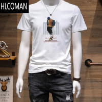 HLCOMAN夏季短袖t恤男士2024新款韩版印花上衣服时尚休闲半袖体恤衫
