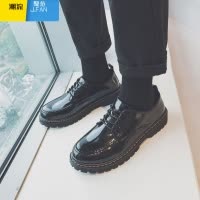 聚范韩国ulzzang男士小皮鞋黑色韩版亮皮圆头学生系带青年休闲男鞋子