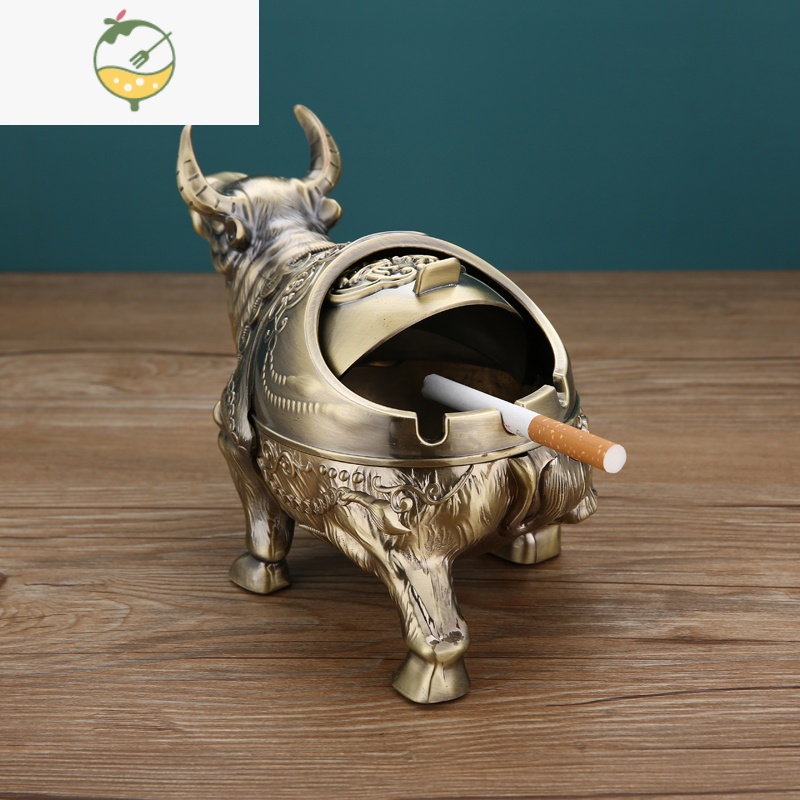 yicheng烟灰缸家用客厅轻奢防飞灰创意个性潮流办公室牛气冲天带盖